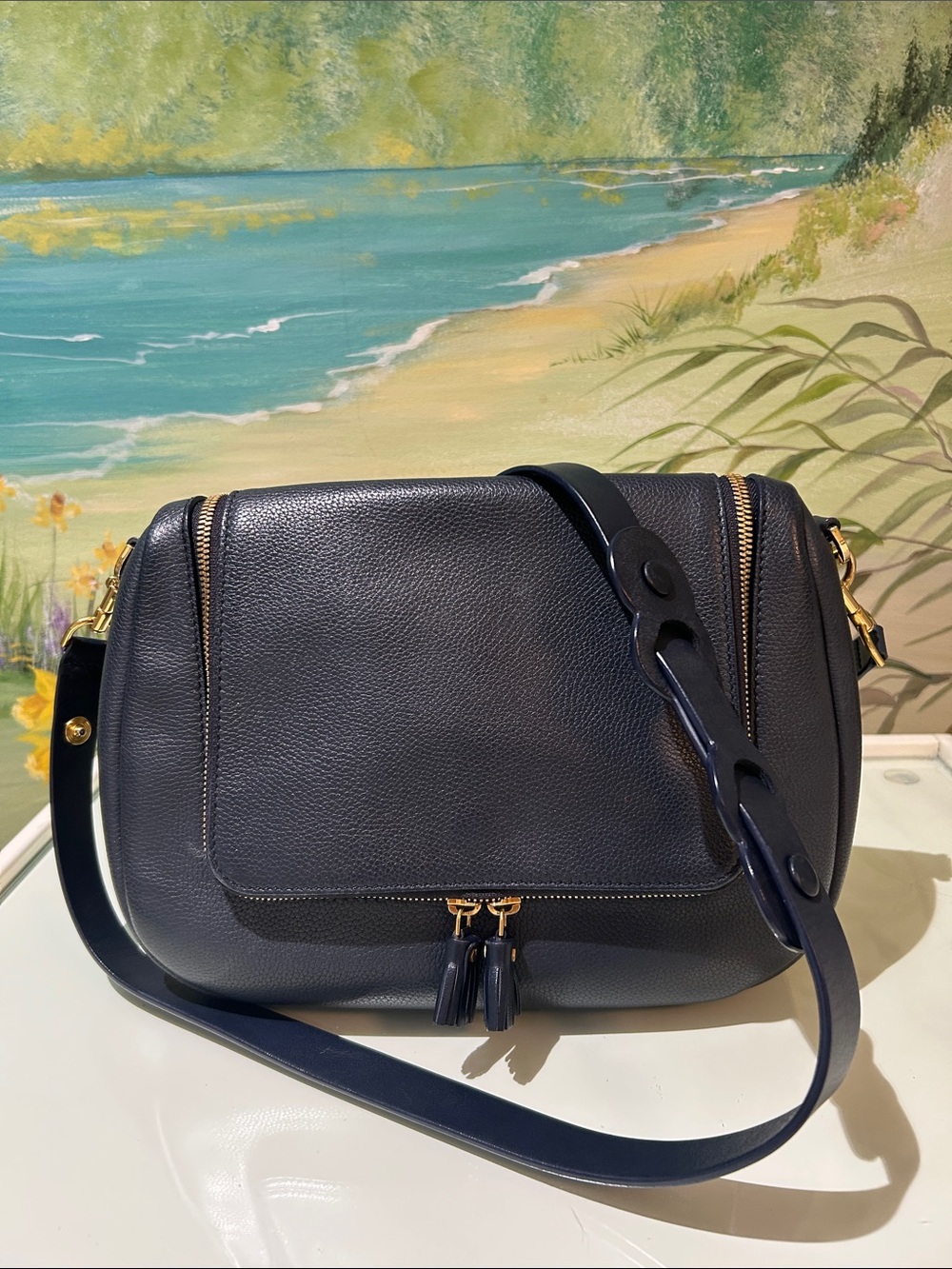 Anya Hindmarch Vere Soft Satchel Marine Navy Mini Grain Leather Crossbody Bag
